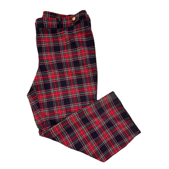 Talbots Greenwich Dashing Plaid Wool Blend Wide Leg Pants 20 W Navy Red Tartan - Picture 3 of 7